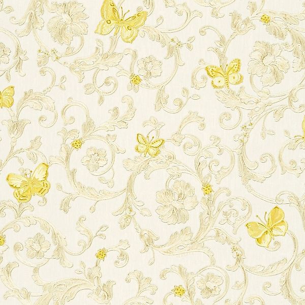 Bricoflor Französische Tapete mit Schmetterling Barock Tapete in Creme und günstig online kaufen