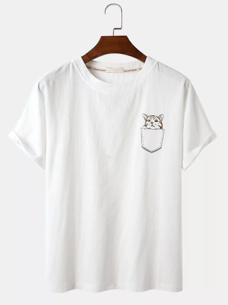 Herren Cartoon Katze Einfarbig Loose Light Casual Rundhals-T-Shirts günstig online kaufen