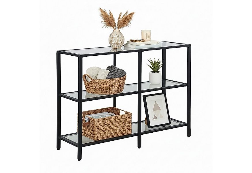 relaxdays Konsolentisch mit 3 Glasablage, schwarz günstig online kaufen