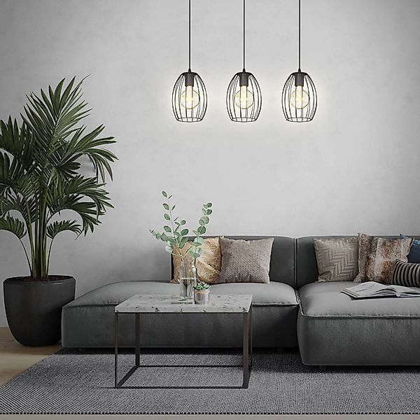 Hängelampe Waktu Vintage, schwarz/holz, 3-flammig günstig online kaufen