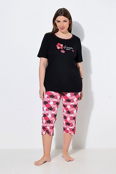 Ulla Popken Pyjama Pyjama Blüten Rundhalsausschnitt Halbarm günstig online kaufen