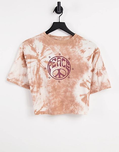 Violet Romance – T-Shirt mit Batikmuster und Peace-Print-Orange günstig online kaufen