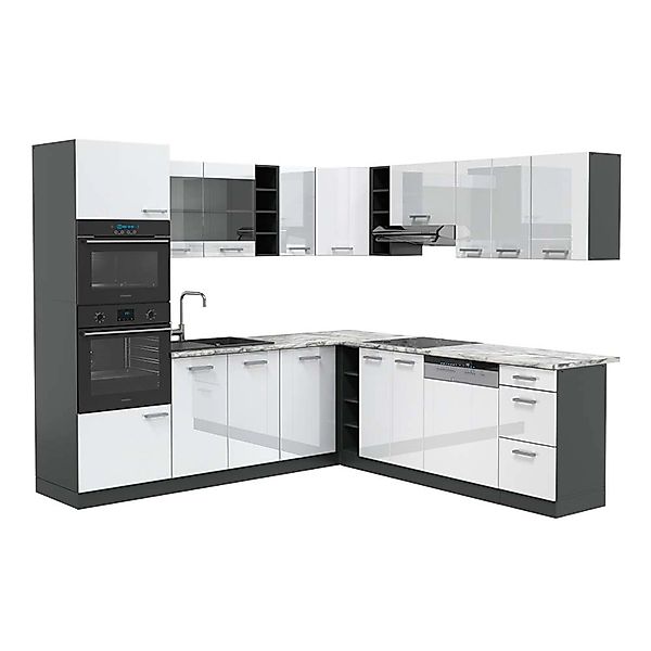 Vicco R-Line Eckküche Weiß Hochglanz/Anthrazit 237 x 247 cm AP Marmor günstig online kaufen