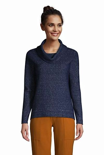 Bouclé-Sweatshirt mit Wasserfallkragen, Damen, Größe: L Normal, Blau, Baumw günstig online kaufen