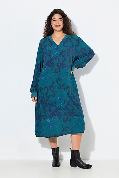 Ulla Popken Jerseykleid Kleid Zierfalte A-Linie Stehkragen Glocken-Langarm günstig online kaufen