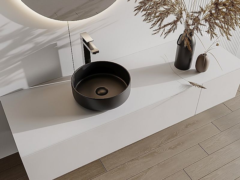 Aufsatzwaschbecken rund aus Keramik – Schwarz – 36 cm – KANELLE II günstig online kaufen