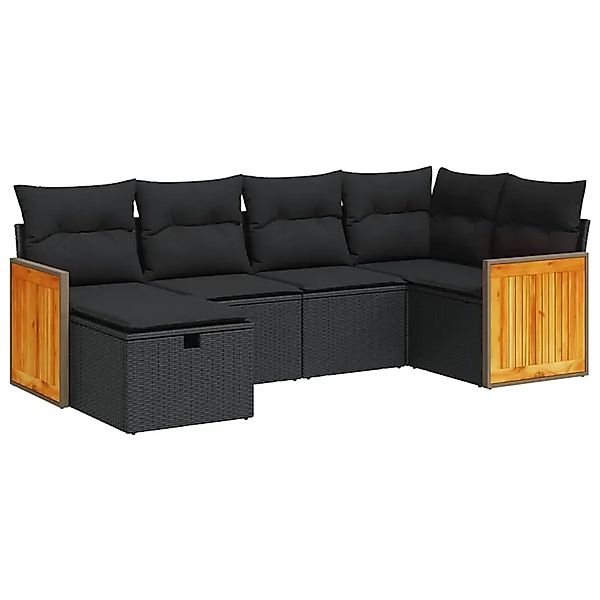 vidaXL 6-Tlg Garten-Sofagarnitur mit Kissen Schwarz Poly Rattan 3326024 günstig online kaufen