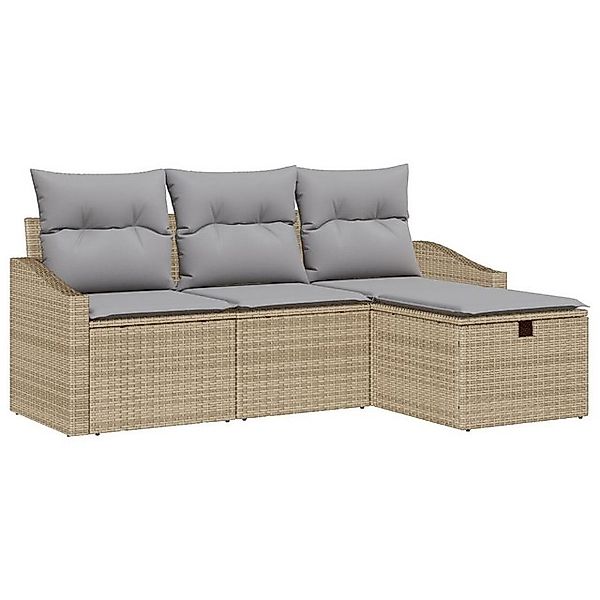 vidaXL Loungesofa 4-teiliges Garten Sofa Set mit Kissen Beige Poly Rattan, günstig online kaufen