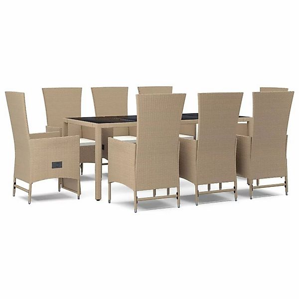 Vidaxl 9-tlg. Garten-essgruppe Mit Kissen Beige Poly Rattan günstig online kaufen