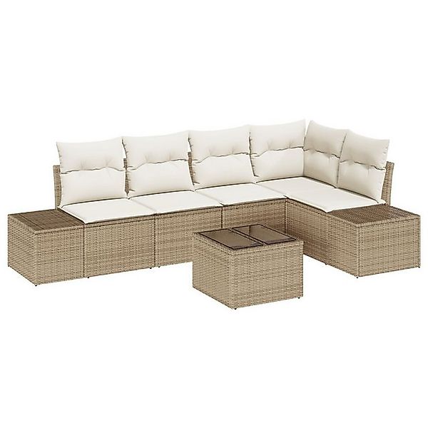 vidaXL Loungesofa 6-teiliges Garten-Sofa-Set mit Kissen Braun Poly Rattan, günstig online kaufen