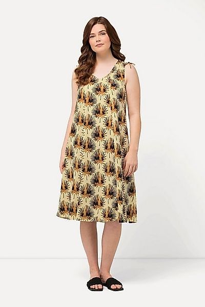 Ulla Popken Jerseykleid Midikleid Palmen V-Ausschnitt ärmellos günstig online kaufen