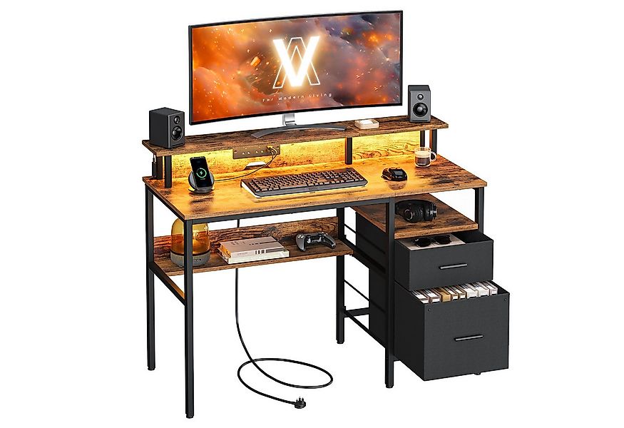 VASAGLE Schreibtisch Computertisch, mit LED-Beleuchtung, eingebaute Steckdo günstig online kaufen