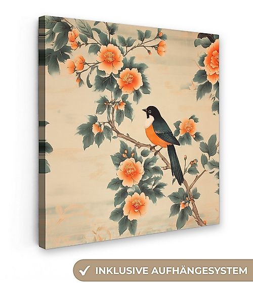 OneMillionCanvasses® Leinwandbild Vogel - Zweig - Blumen - Orange, Fotodruc günstig online kaufen