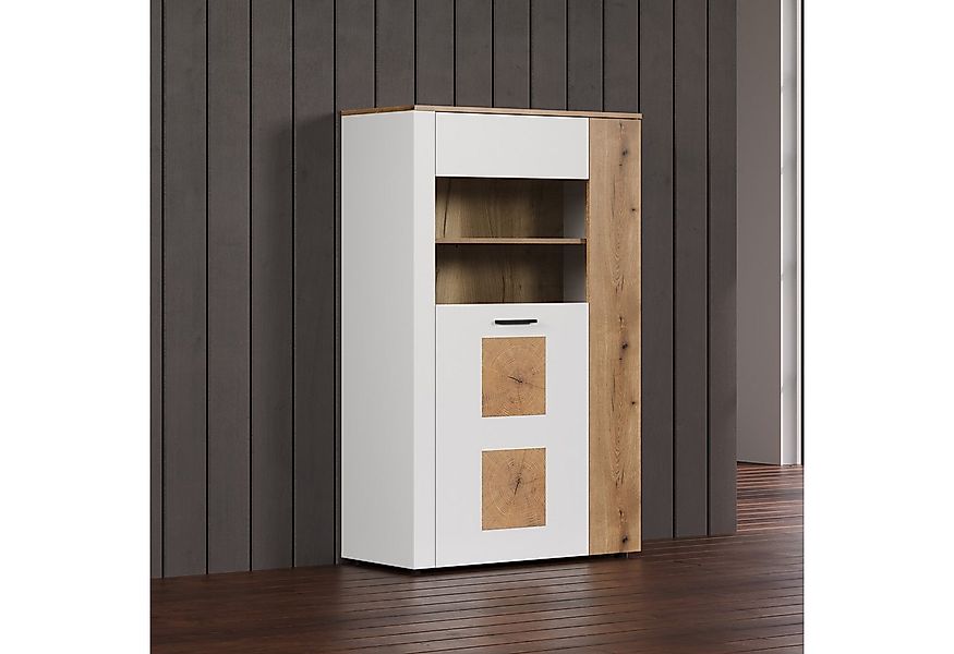 INOSIGN Standvitrine Linz (1-St) Stauraumvitrine mit eleganten Hirnholzappl günstig online kaufen