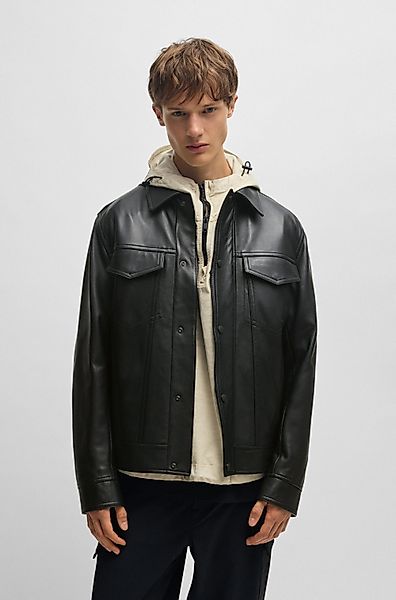 BOSS ORANGE Lederjacke Jocruz mit Druckknopfleiste günstig online kaufen