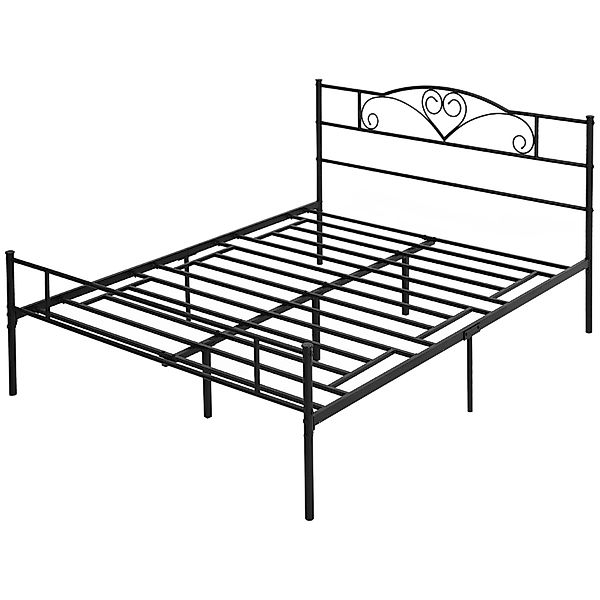 HOMCOM Doppelbettgestell aus Stahl 160x200cm mit integrierten Latten, Kopf- günstig online kaufen
