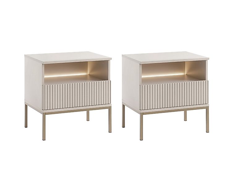 MOEBLO Nachttisch Sentino S54 LED (Nachttisch 2er Set mit gefrästen Fronten günstig online kaufen