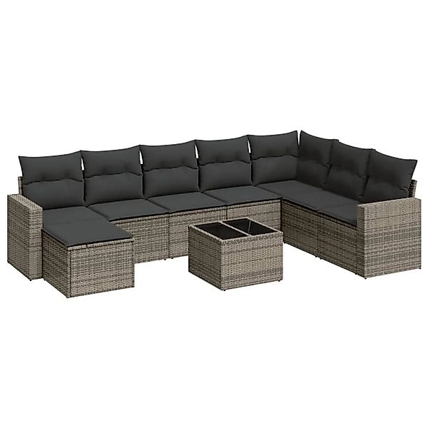 vidaXL 9-Tlg Garten-Sofagarnitur mit Kissen Grau Poly Rattan 3251707 günstig online kaufen