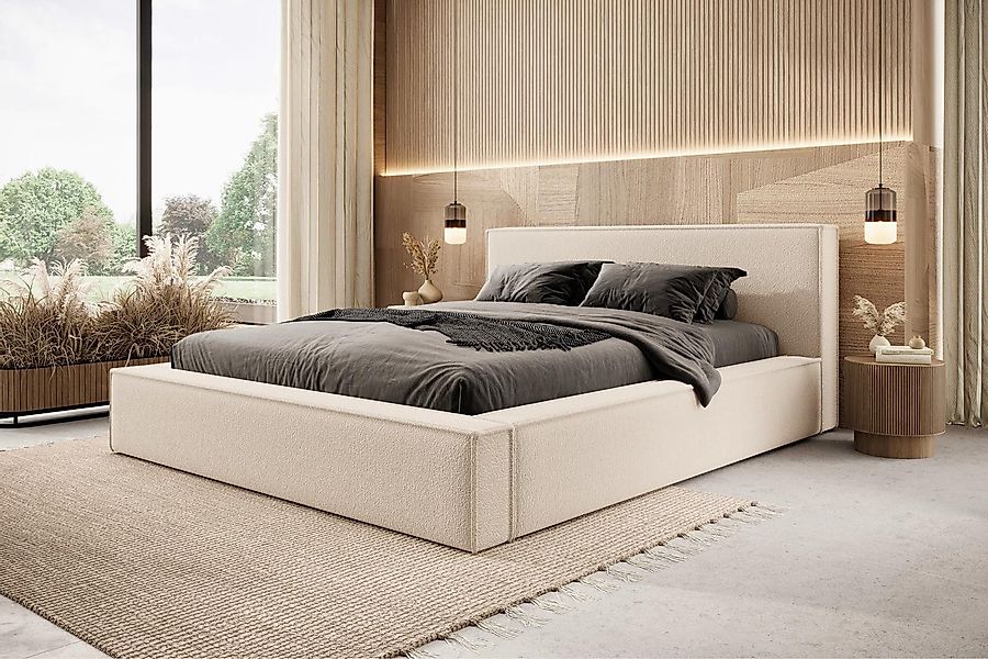 Compleo Polsterbett Boucle-Bett mit Stauraum, Doppelbett günstig online kaufen