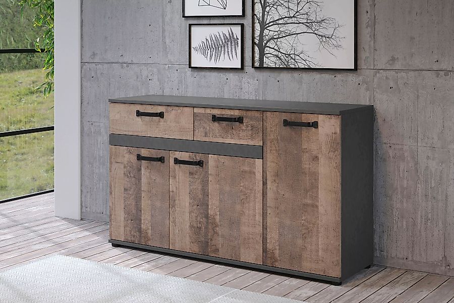 trendteam Sideboard "Stripe", Rustikale Kommode mit 2 Schubladen und 7 Fäch günstig online kaufen
