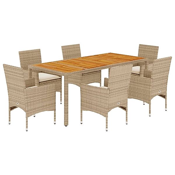 vidaXL 7-Tlg Garten-Essgruppe mit Kissen Beige Poly Rattan Akazie 3278685 günstig online kaufen