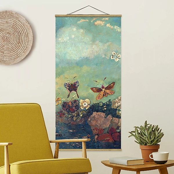 Stoffbild Tiere mit Posterleisten - Hochformat Odilon Redon - Schmetterling günstig online kaufen