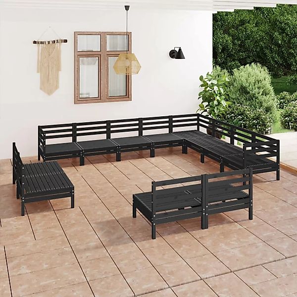 12-tlg. Garten-lounge-set Massivholz Kiefer Schwarz günstig online kaufen