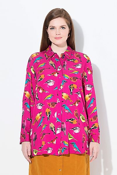 Ulla Popken Hemdbluse Hemdbluse Vögel Hemdkragen günstig online kaufen