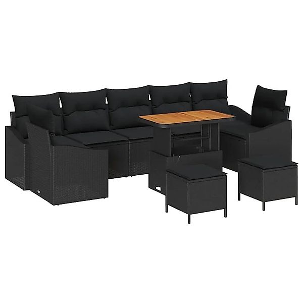 vidaXL Gartensofa-set mit Kissen 10-Tlg Schwarz Poly-Rattan 3364589 günstig online kaufen
