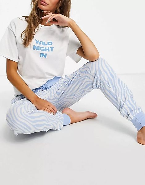 Heartbreak – Pyjama -Set in Blau mit Zebraprint günstig online kaufen