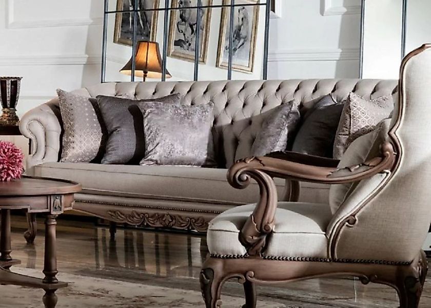 Casa Padrino Sofa Luxus Barock Sofa Grau / Braun - Wohnzimmer Sofa im Baroc günstig online kaufen