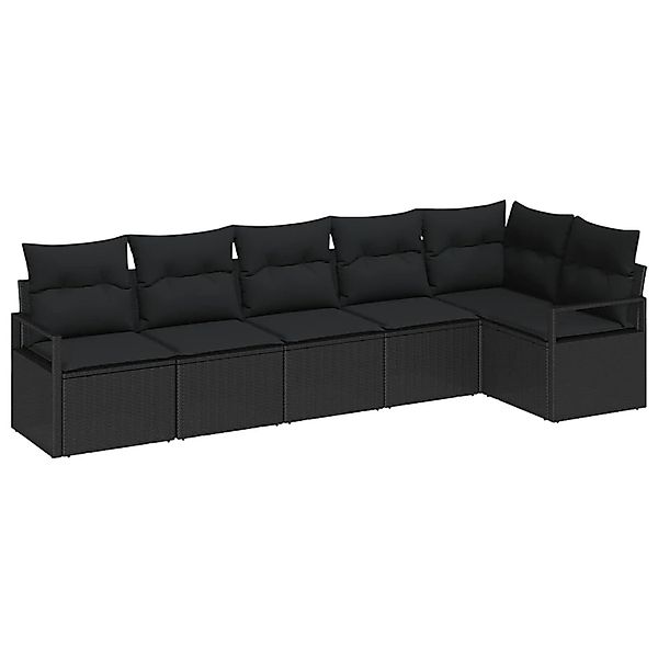 vidaXL Gartensofa-Set mit Kissen 6 Stk Schwarz Poly-Rattan 3355072 günstig online kaufen