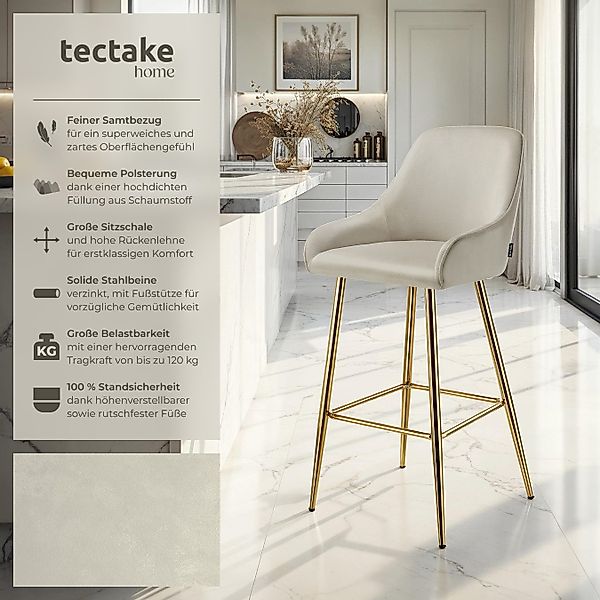 tectake Barhocker Barstuhl, in Samtoptik, gepolstert günstig online kaufen
