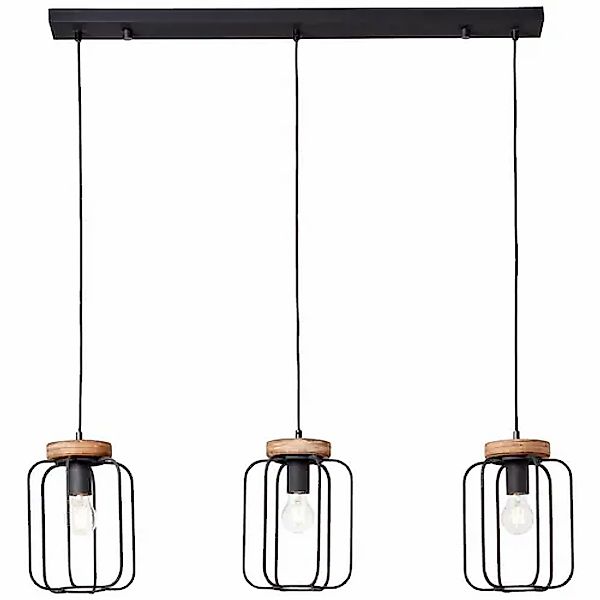 Brilliant Pendelleuchte »Tosh« E27 1 Stk. 3flg Reihe antik holz/schwarz kor günstig online kaufen