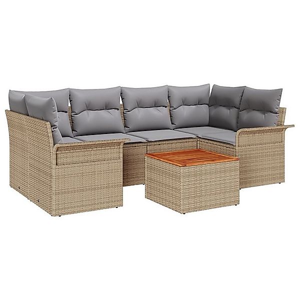 vidaXL Loungesofa 7-tlg. Garten-Sofagarnitur mit Kissen Beige Poly Rattan, günstig online kaufen