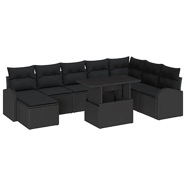vidaXL Garten-Sofa-Set mit Speicher 9-Tlg Schwarz Poly Rattan 3357436 günstig online kaufen