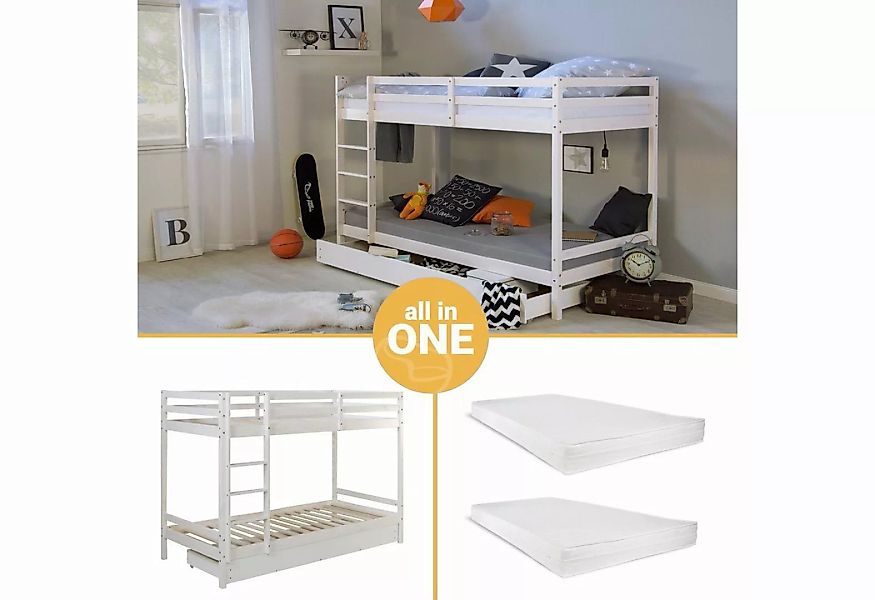 Homestyle4u Hochbett Doppelstockbett Bettkasten 2 Matratzen (Komplett-Set) günstig online kaufen