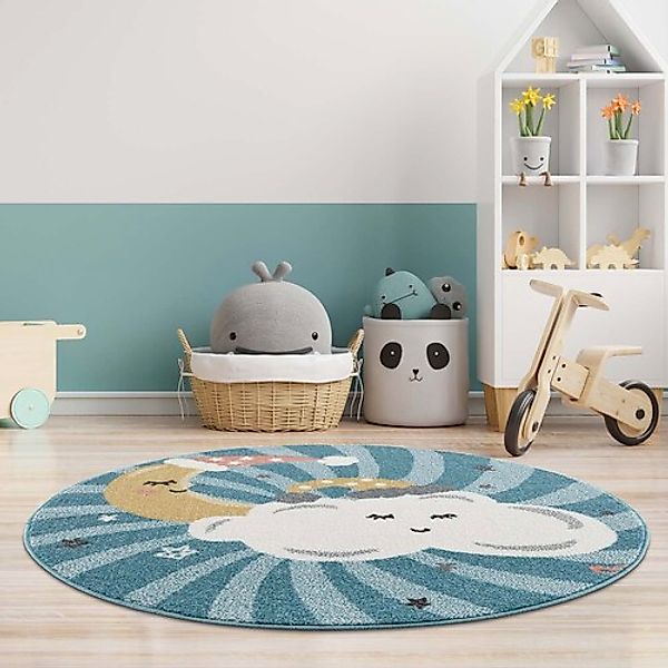 Carpet City Kinderteppich »Anime9380«, rund, 11 mm Höhe, Teppich Mond, Wolk günstig online kaufen