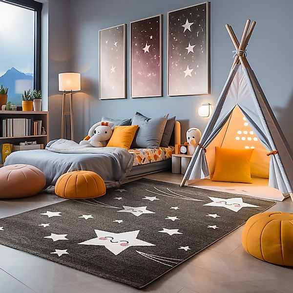 SIMPEX24 Teppich Sterne Design, Rund, Höhe: günstig online kaufen