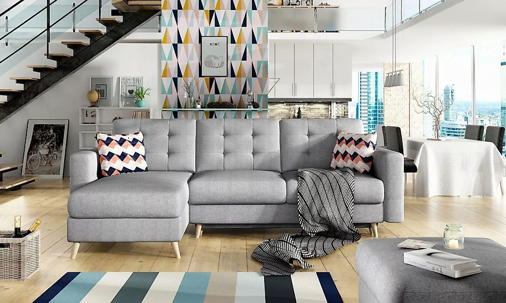 JVmoebel Ecksofa Design Blaues Ecksofa Schlafsofa mit Bettfunktion Polsterm günstig online kaufen