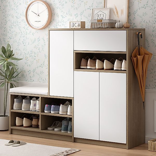 Flieks Schuhschrank (B140/T35/H110cm, 1-St., gepolsterter Sitzfläche, günstig online kaufen