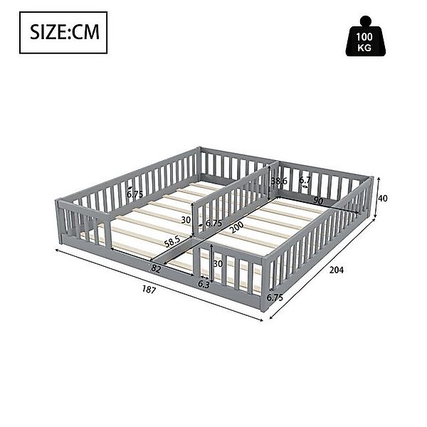 Flieks Massivholzbett, Kinderbett Einzelbett*2 90x200cm*2 für zwei Kinder m günstig online kaufen