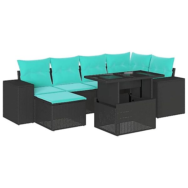 vidaXL 7-Tlg Gartensofa-Set mit Kissen Schwarz Polyrattan 3269307 günstig online kaufen