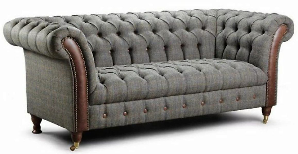 Casa Padrino Chesterfield-Sofa Luxus Chesterfield 2er Sofa Grau / Dunkelbra günstig online kaufen