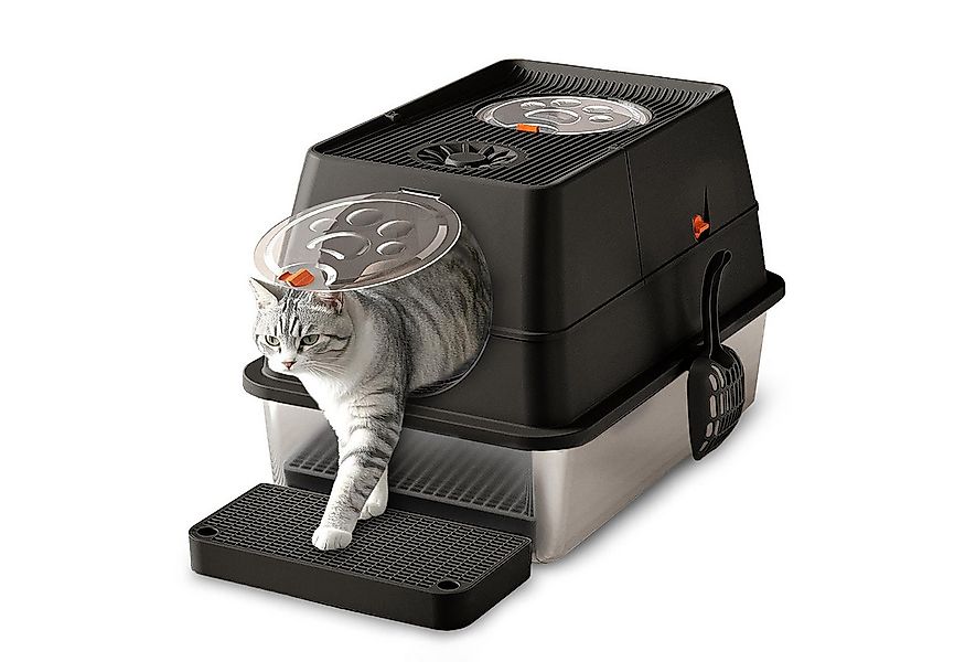 CALIYO Katzentoilette XXL Edelstahl Katzenklo mit Deckel, Pedals & Schaufel günstig online kaufen