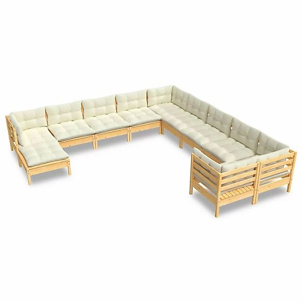 vidaXL 11-tlg Garten-Lounge-Set mit Creme Kissen Kiefernholz Modell 6 günstig online kaufen