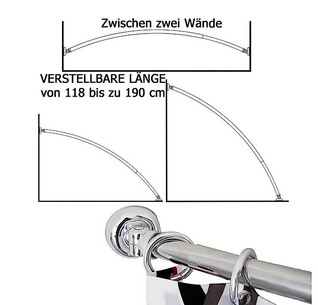 Ekershop Duschvorhangstange ALU AUSZIEHBAR Bogenstange + 2 Schrägwand Adapt günstig online kaufen