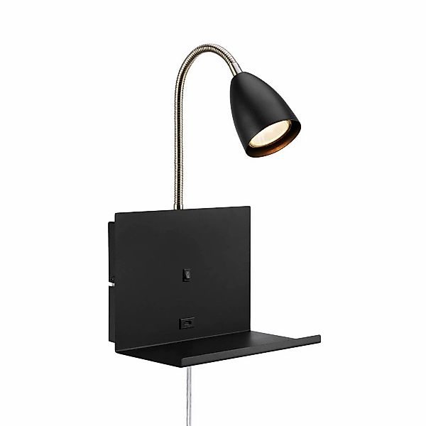 Wandlampe Cuarto schwarz 30 cm Eisen Stecker USB-Port Ablage günstig online kaufen