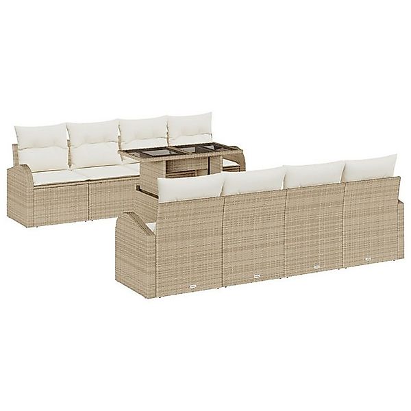 vidaXL Loungesofa 9-teiliges Garten Sofa Set mit Kissen Beige Poly Rattan, günstig online kaufen