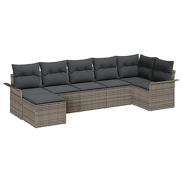 vidaXL Garten-Sofa-Set mit Kissen mit Speicher 7-Tlg Grau Poly Rattan 33541 günstig online kaufen